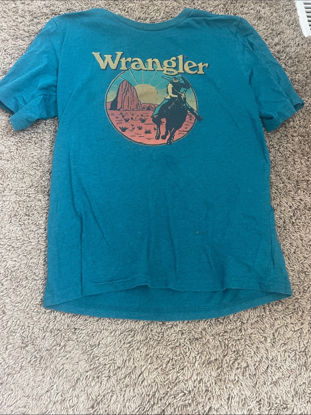 Wrangler Teal Western Graphic Kids Short Sleeve Tee